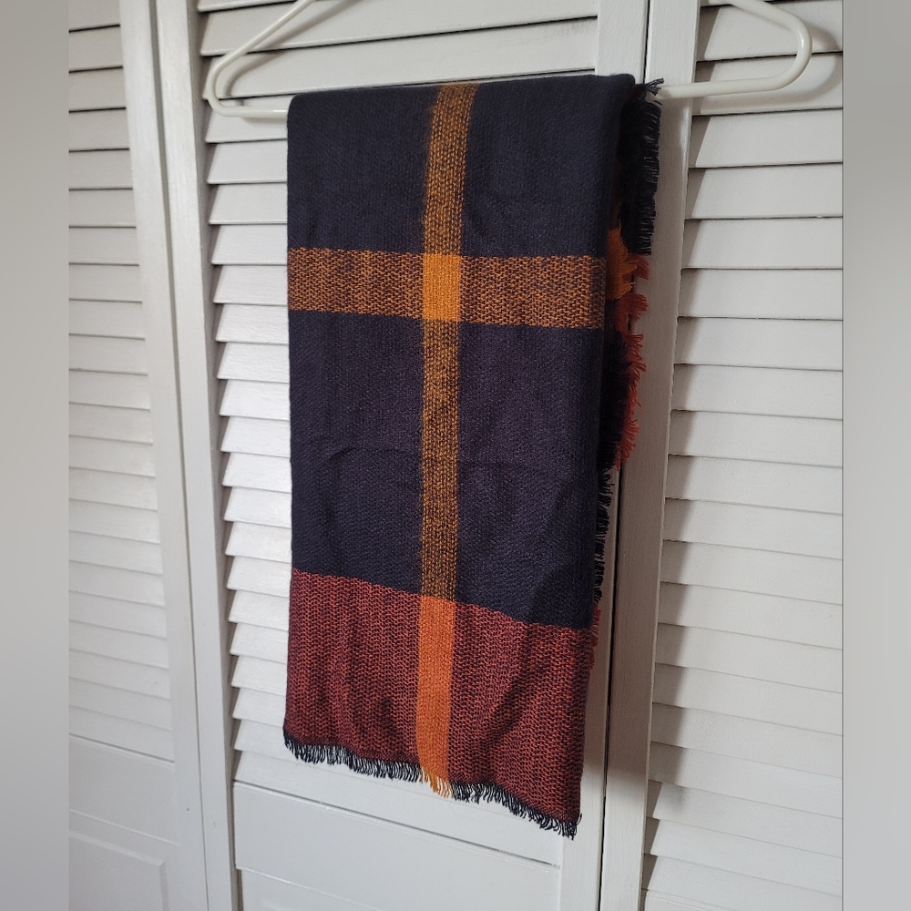 Mixit Plaid Blanket Scarf w. Fringe Ends
